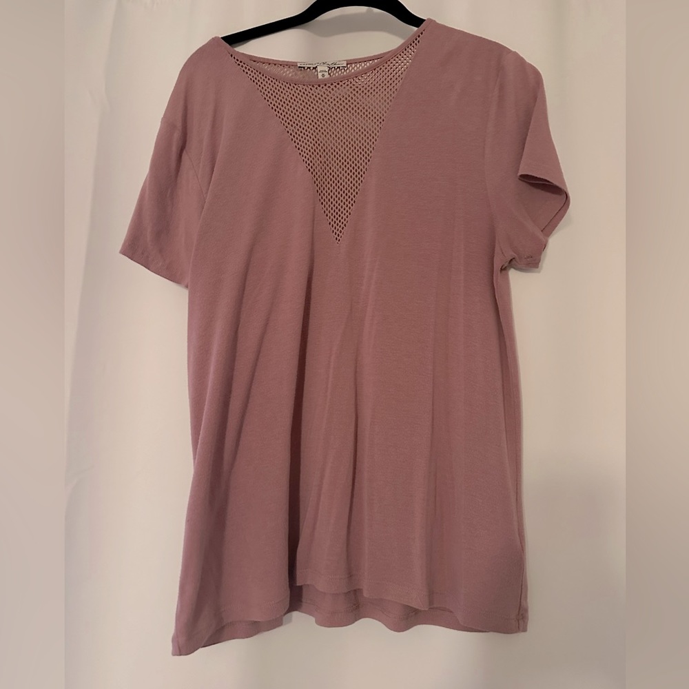Express OneEleven Mauve Deep Neck Mesh Tee - Size M
